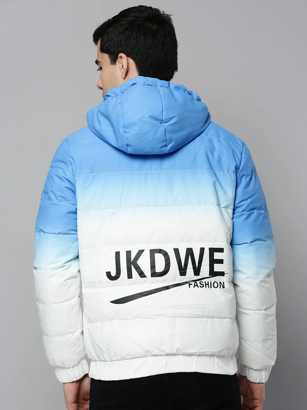 Men Blue Ombre Colour blocked Reversible Puffer Jacket
