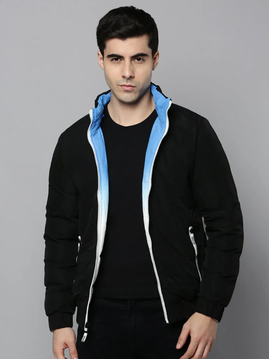 Men Blue Ombre Colour blocked Reversible Puffer Jacket