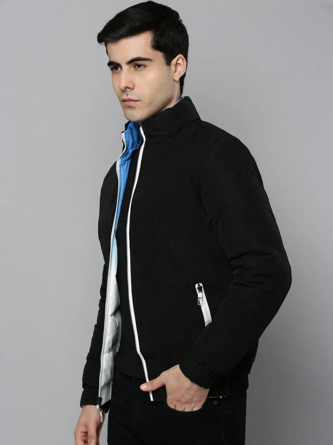 Men Blue Ombre Colour blocked Reversible Puffer Jacket