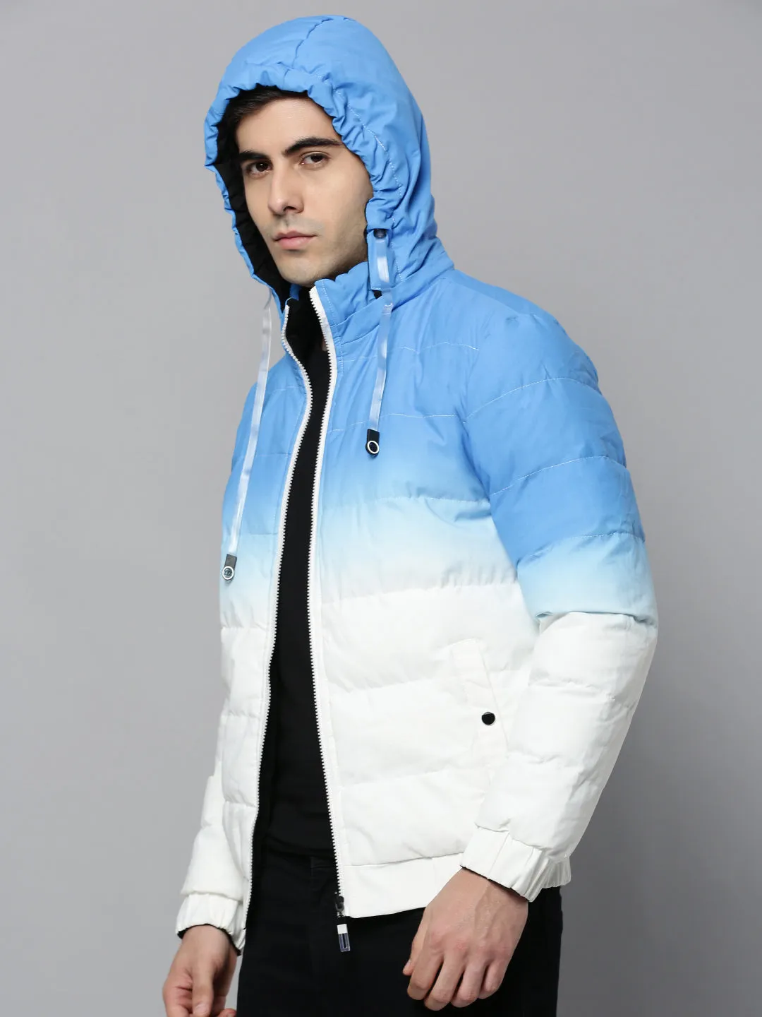 Men Blue Ombre Colour blocked Reversible Puffer Jacket