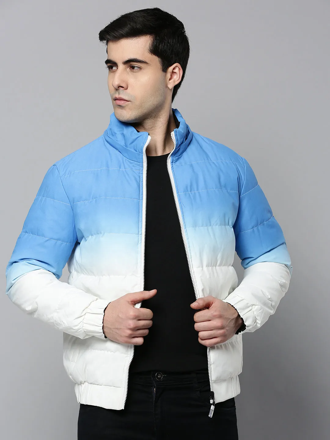 Men Blue Ombre Colour blocked Reversible Puffer Jacket