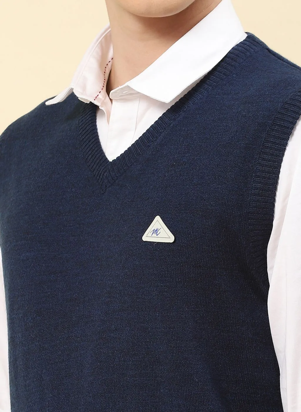 Men NAvy Blue Solid Blend wool Sweater