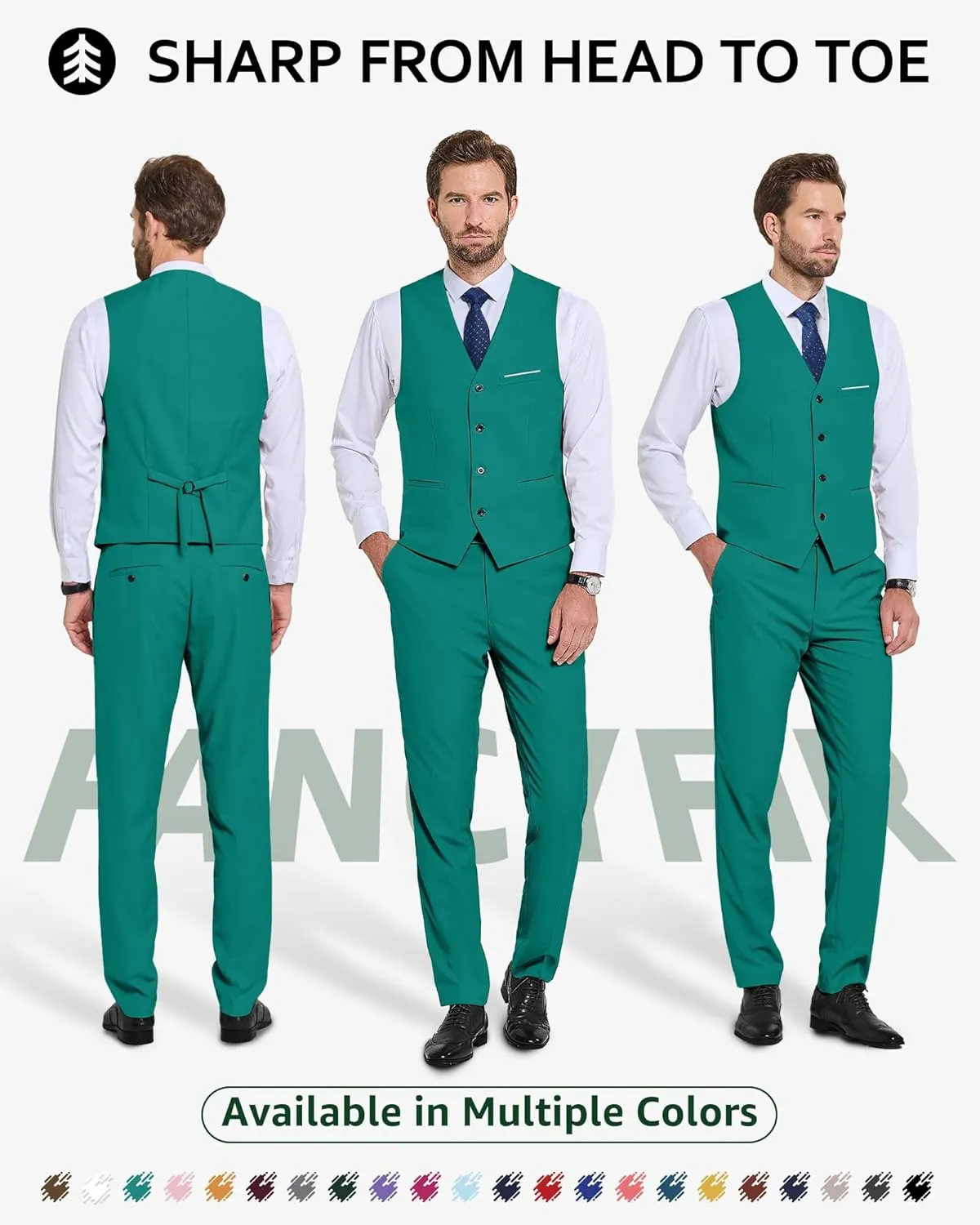 Men's 2-Piece Suit, Vest Pants Set for Men, Casual Waistcoat Trouser with Tie for Prom Wedding Homecoming