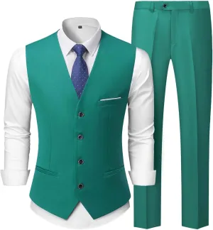 Men's 2-Piece Suit, Vest Pants Set for Men, Casual Waistcoat Trouser with Tie for Prom Wedding Homecoming