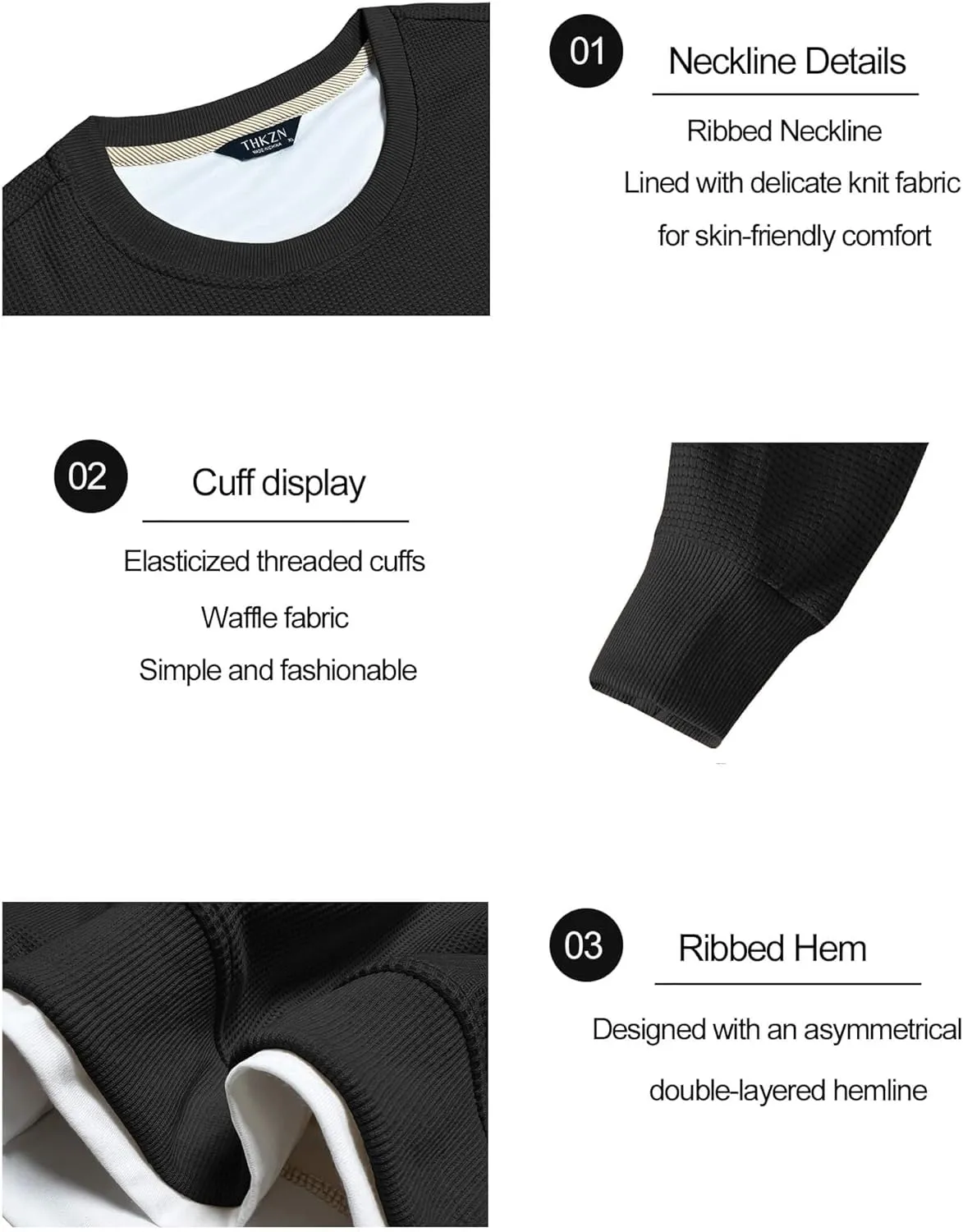 Men's Crewneck Sweatshirts Oversized Waffle Knit Texture Patchwork Long Sleeve Casual Lightweight Pullover Shirt