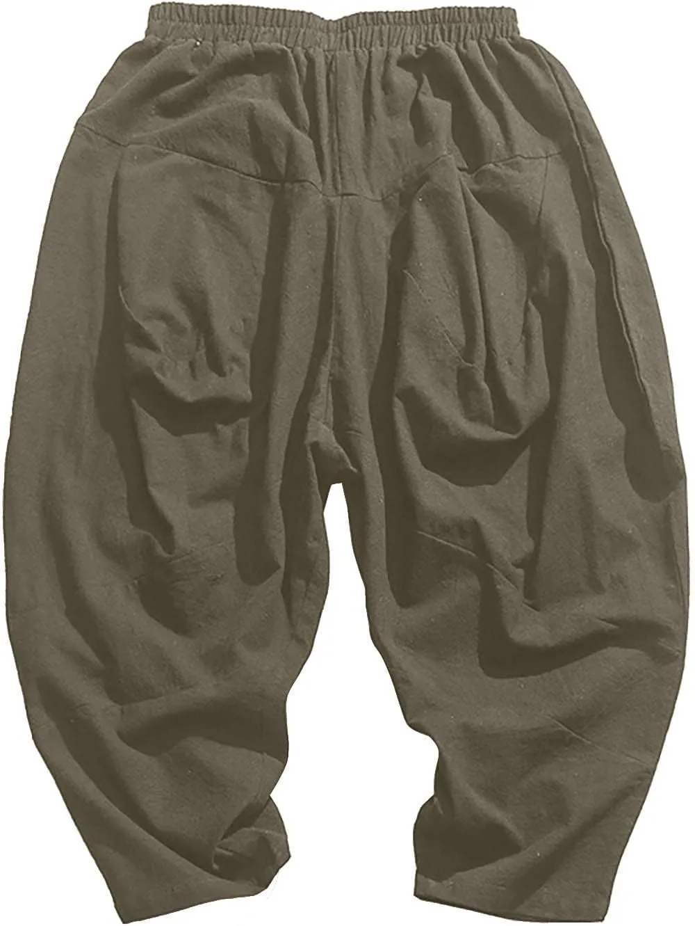 Mens Linen Open Bottom Corpped Pants Wide Leg Breathable Casual Trousers with Front Pockets Summer Beach Hippie Harem Pant