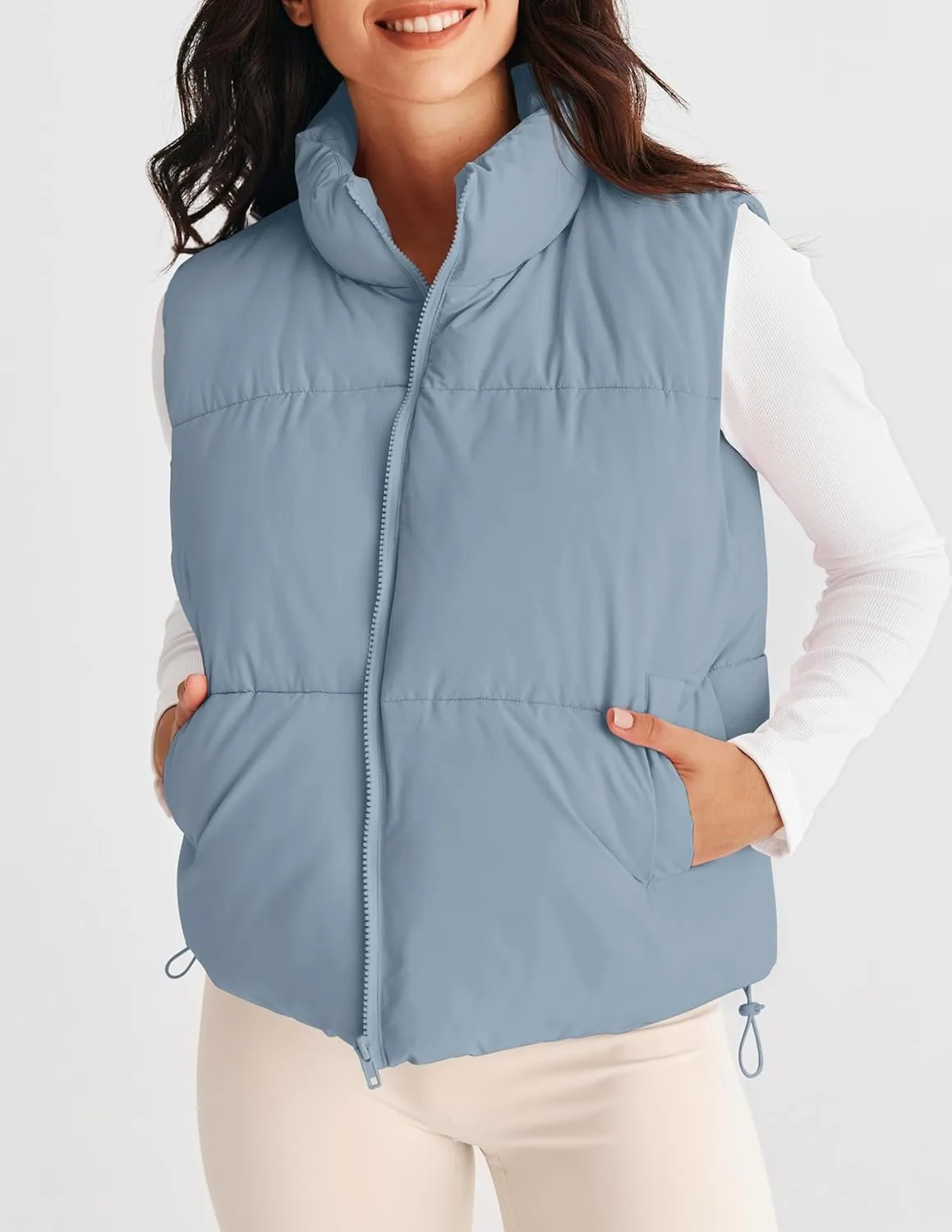 MEROKEETY Womens Puffer Vest Stand Collar Zip Up Sleeveless Padded Gilet Coat with Pockets