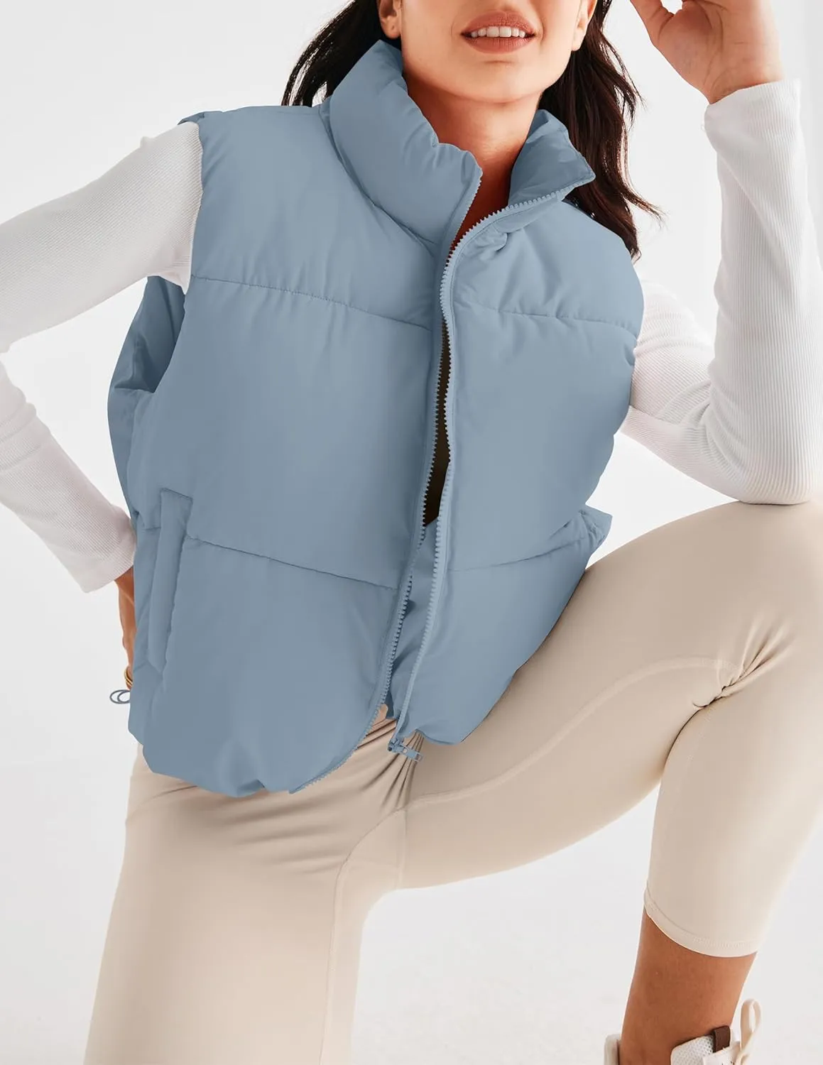 MEROKEETY Womens Puffer Vest Stand Collar Zip Up Sleeveless Padded Gilet Coat with Pockets