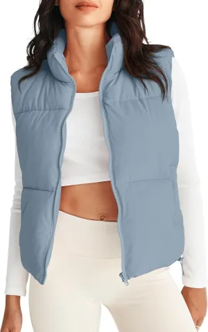 MEROKEETY Womens Puffer Vest Stand Collar Zip Up Sleeveless Padded Gilet Coat with Pockets