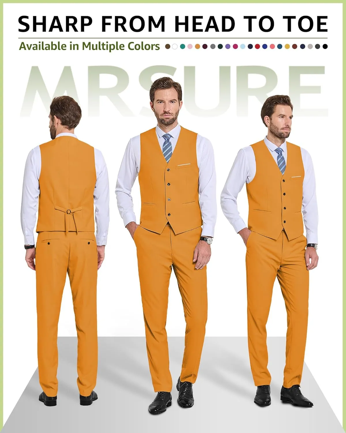 MrSure Men's 2-Piece Suit, Vest Pants Set for Men, Casual Waistcoat with Tie for Prom Wedding Homecoming