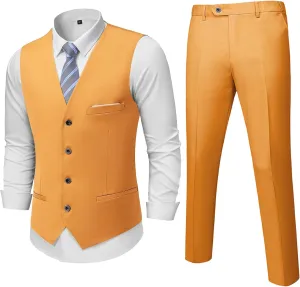 MrSure Men's 2-Piece Suit, Vest Pants Set for Men, Casual Waistcoat with Tie for Prom Wedding Homecoming