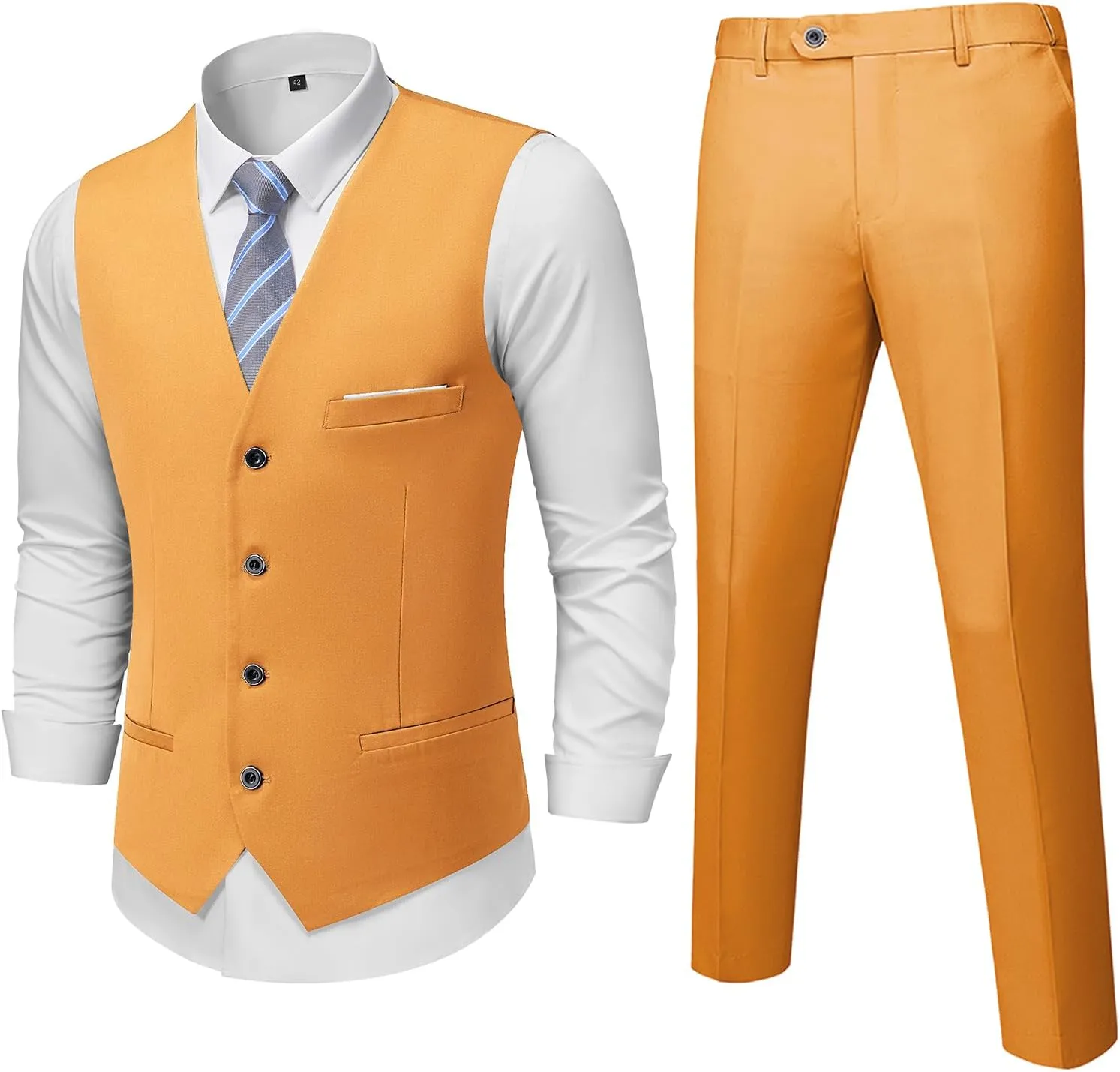 MrSure Men's 2-Piece Suit, Vest Pants Set for Men, Casual Waistcoat with Tie for Prom Wedding Homecoming