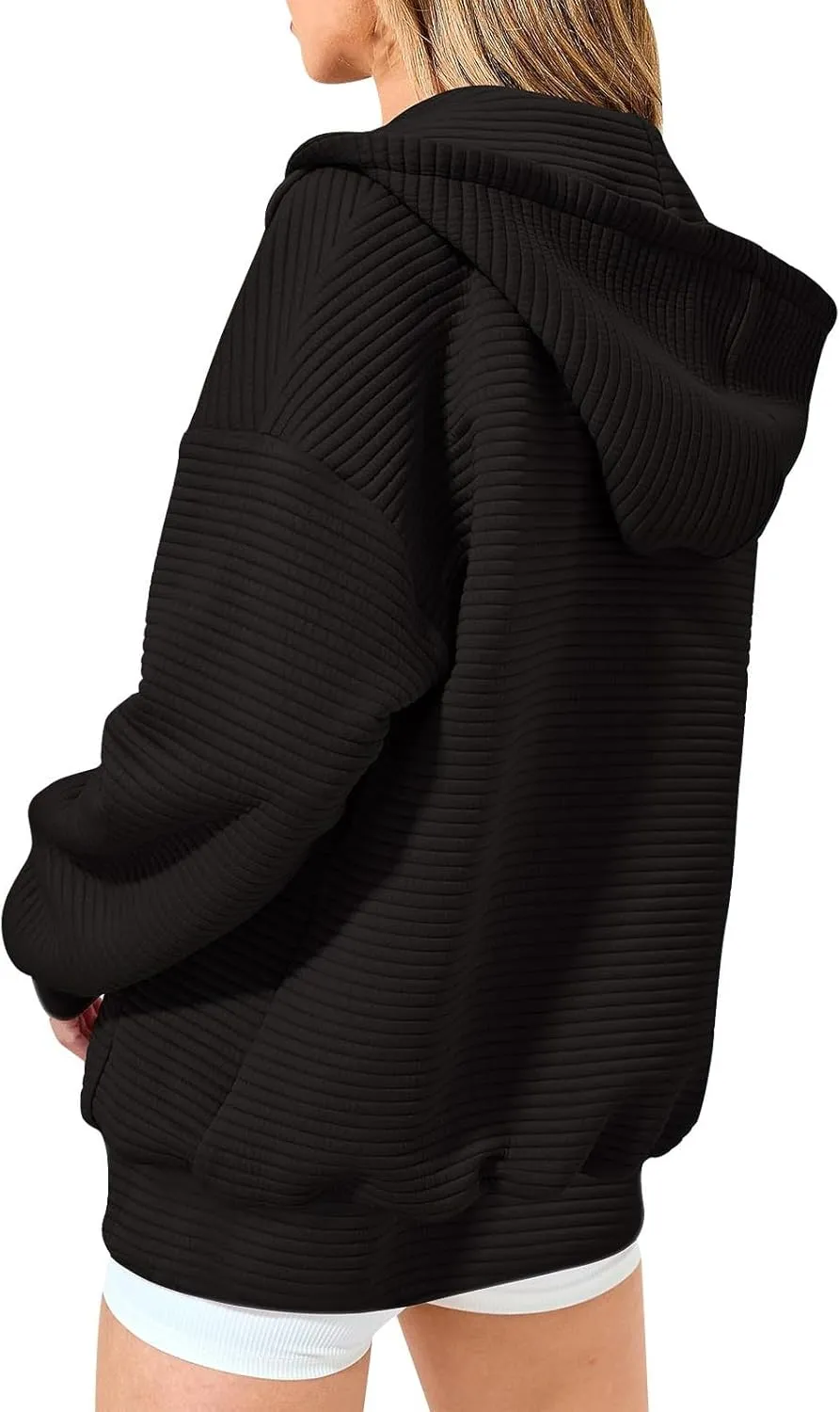 NaRHbrg Oversized Hoodies for Women Full Zip Up Long Sleeve Sweatshirts Casual Waffle Knit Drawstring Pullover Jackets Coat