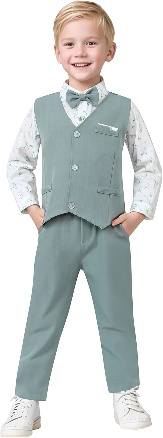 nilikastta Toddler Baby Boy Clothes Suit Gentleman Wedding Outfits Formal Dress Shirt/Bowtie/Vest/Suspender Pants 1-9years
