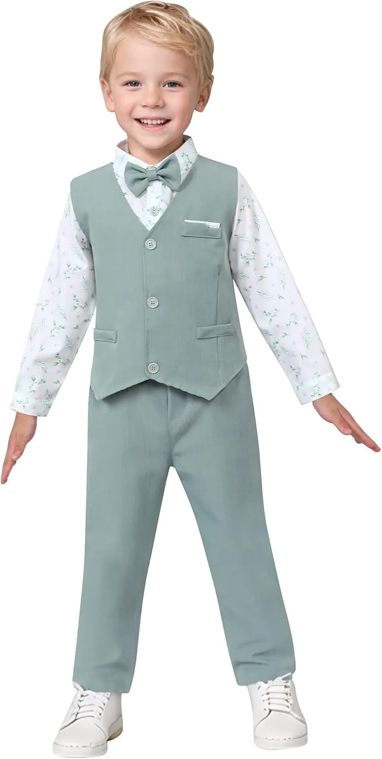 nilikastta Toddler Baby Boy Clothes Suit Gentleman Wedding Outfits Formal Dress Shirt/Bowtie/Vest/Suspender Pants 1-9years
