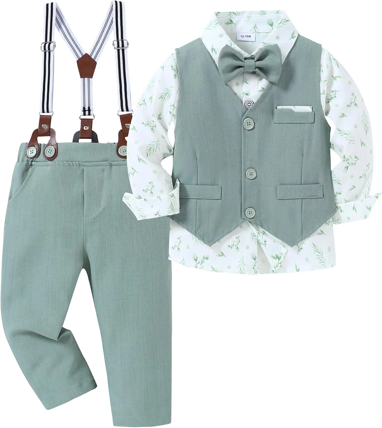 nilikastta Toddler Baby Boy Clothes Suit Gentleman Wedding Outfits Formal Dress Shirt/Bowtie/Vest/Suspender Pants 1-9years