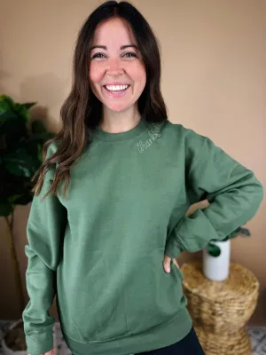 Olive Thankful Embroidered Crew