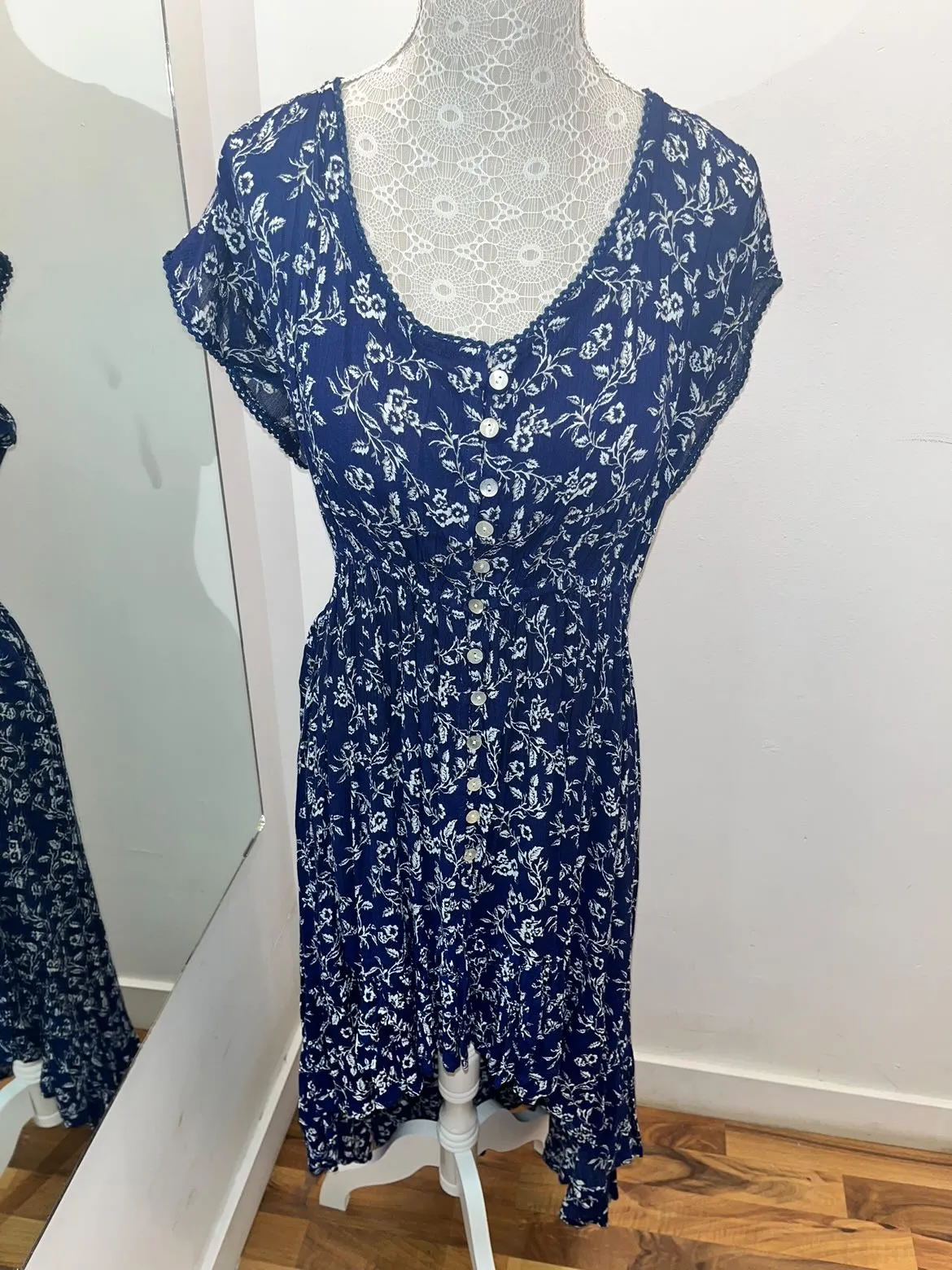 Papa Fashions Dress -  Floral Blue HighLow