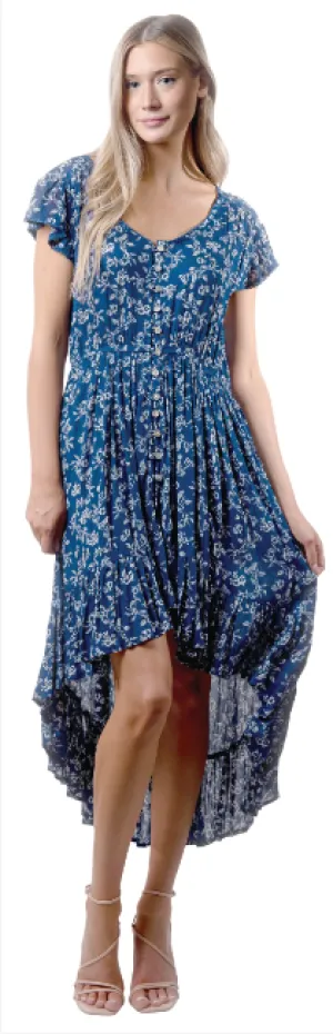 Papa Fashions Dress -  Floral Blue HighLow