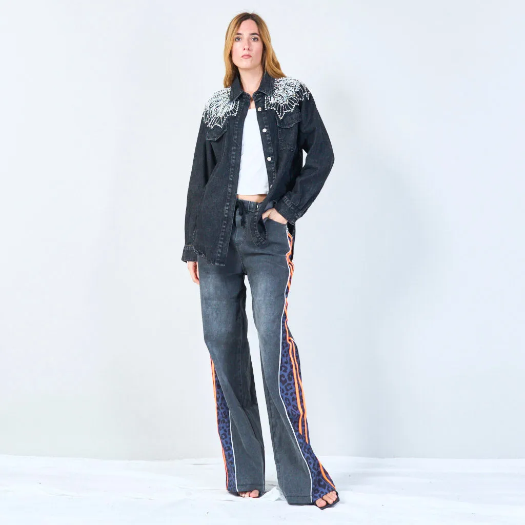 Pearl embellished denim jacket wholesale
