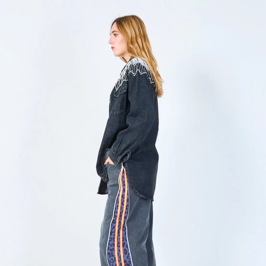 Pearl embellished denim jacket wholesale