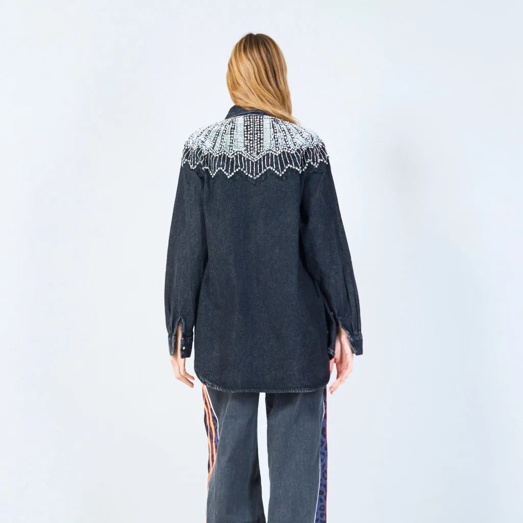 Pearl embellished denim jacket wholesale
