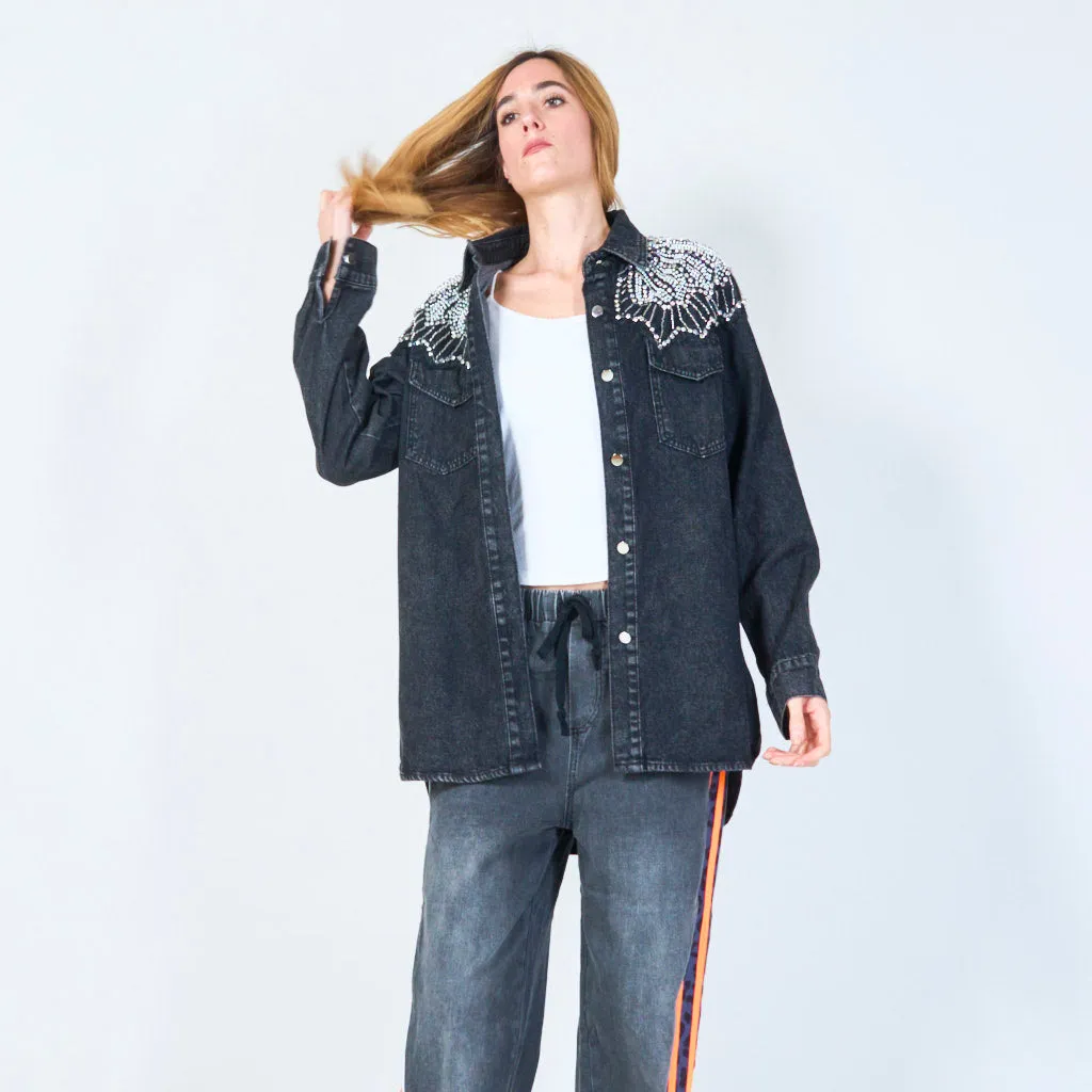 Pearl embellished denim jacket wholesale