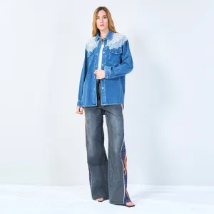 Pearl embellished denim jacket wholesale