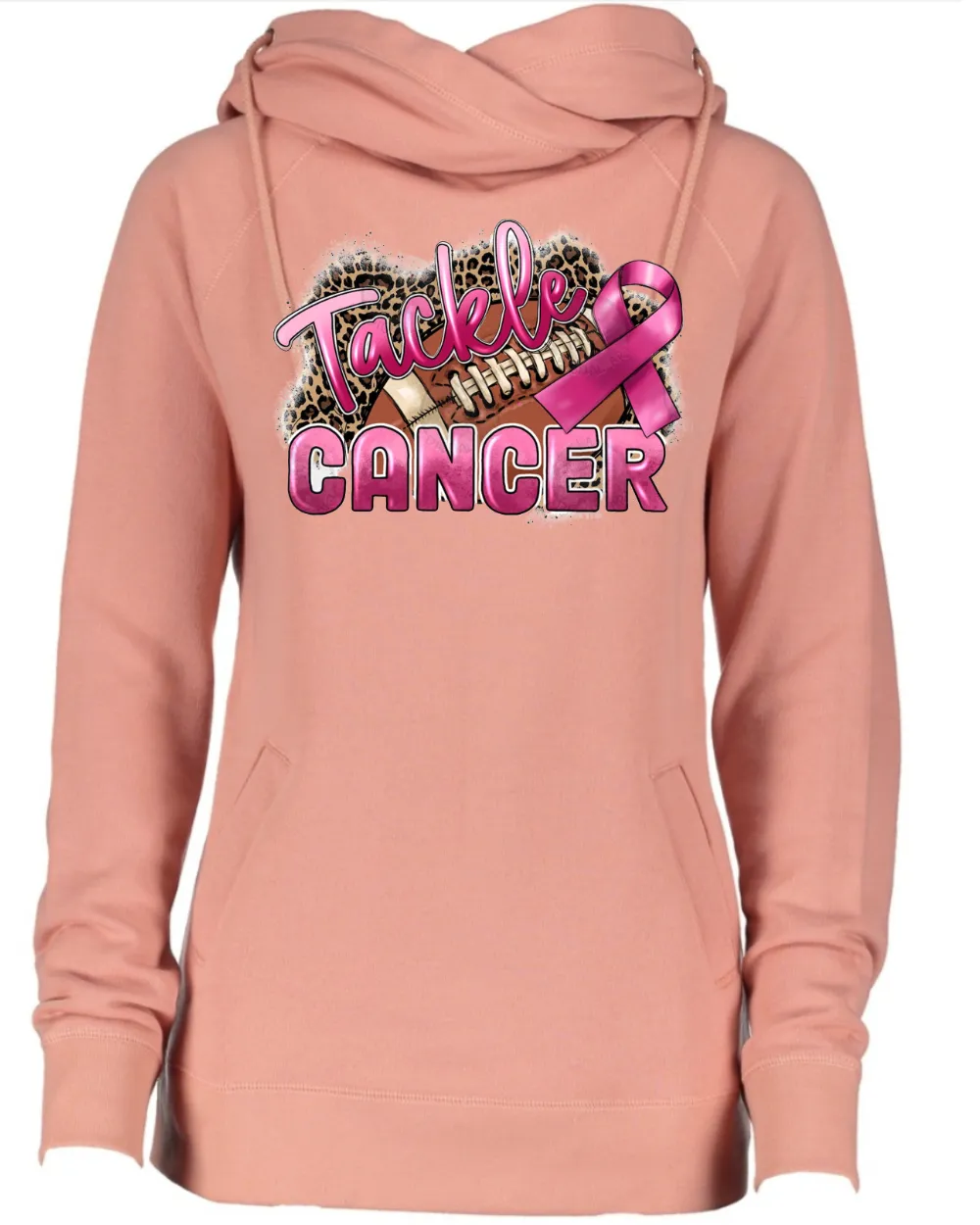 Pink Out Tackle Cancer Leo Background Football Cowl Double Hood Top