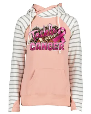 Pink Out Tackle Cancer Leo Background Football Cowl Double Hood Top