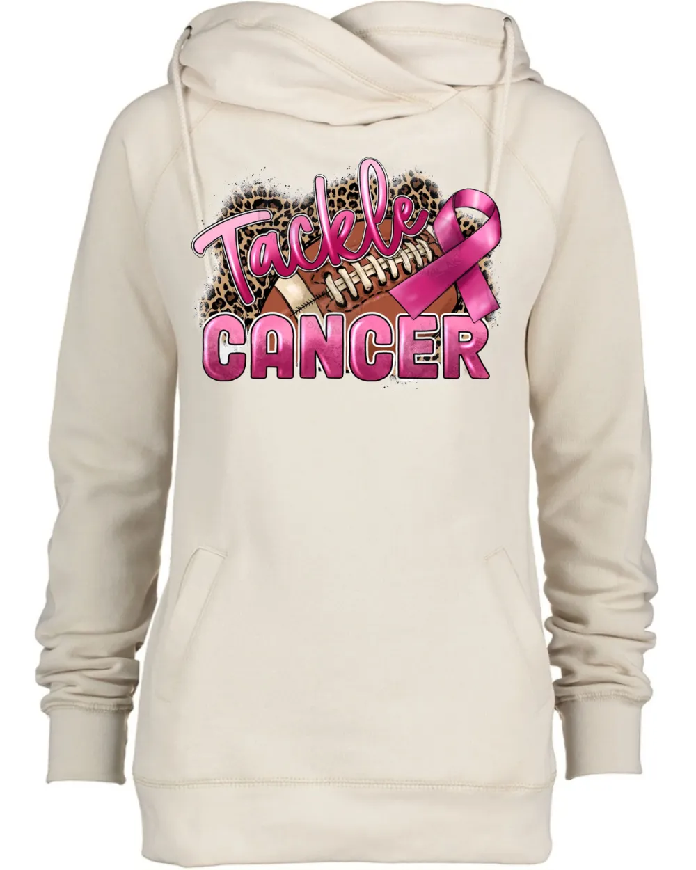 Pink Out Tackle Cancer Leo Background Football Cowl Double Hood Top