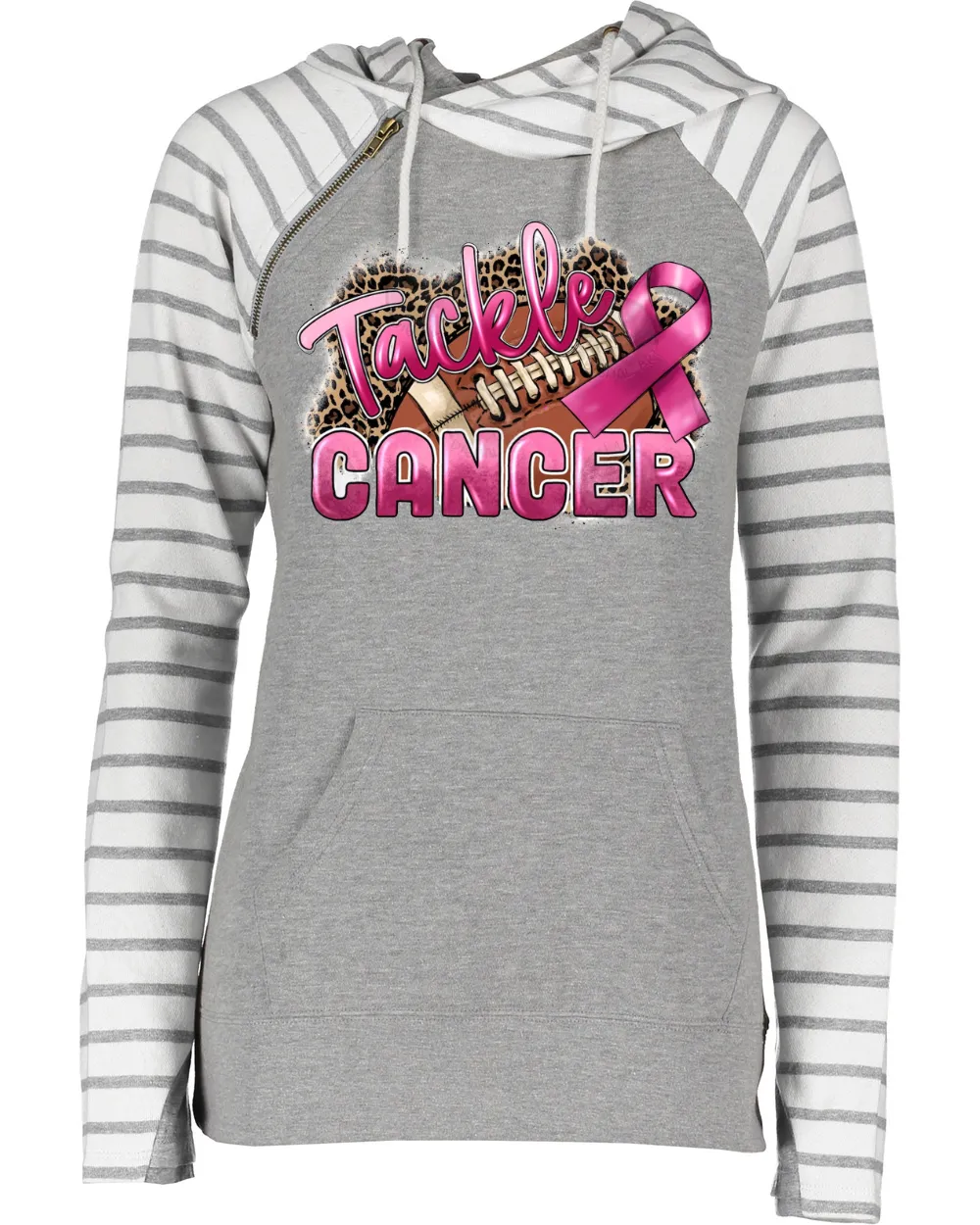 Pink Out Tackle Cancer Leo Background Football Cowl Double Hood Top