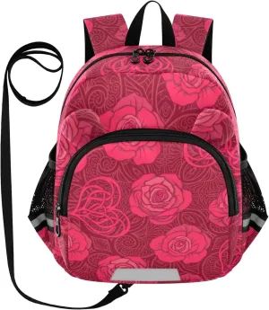 Red Roses and Love Little Kid Toddler Backpack Baby Boys Girls Kindergarten Pre School Bags Cute Cartoon Backpacks for children