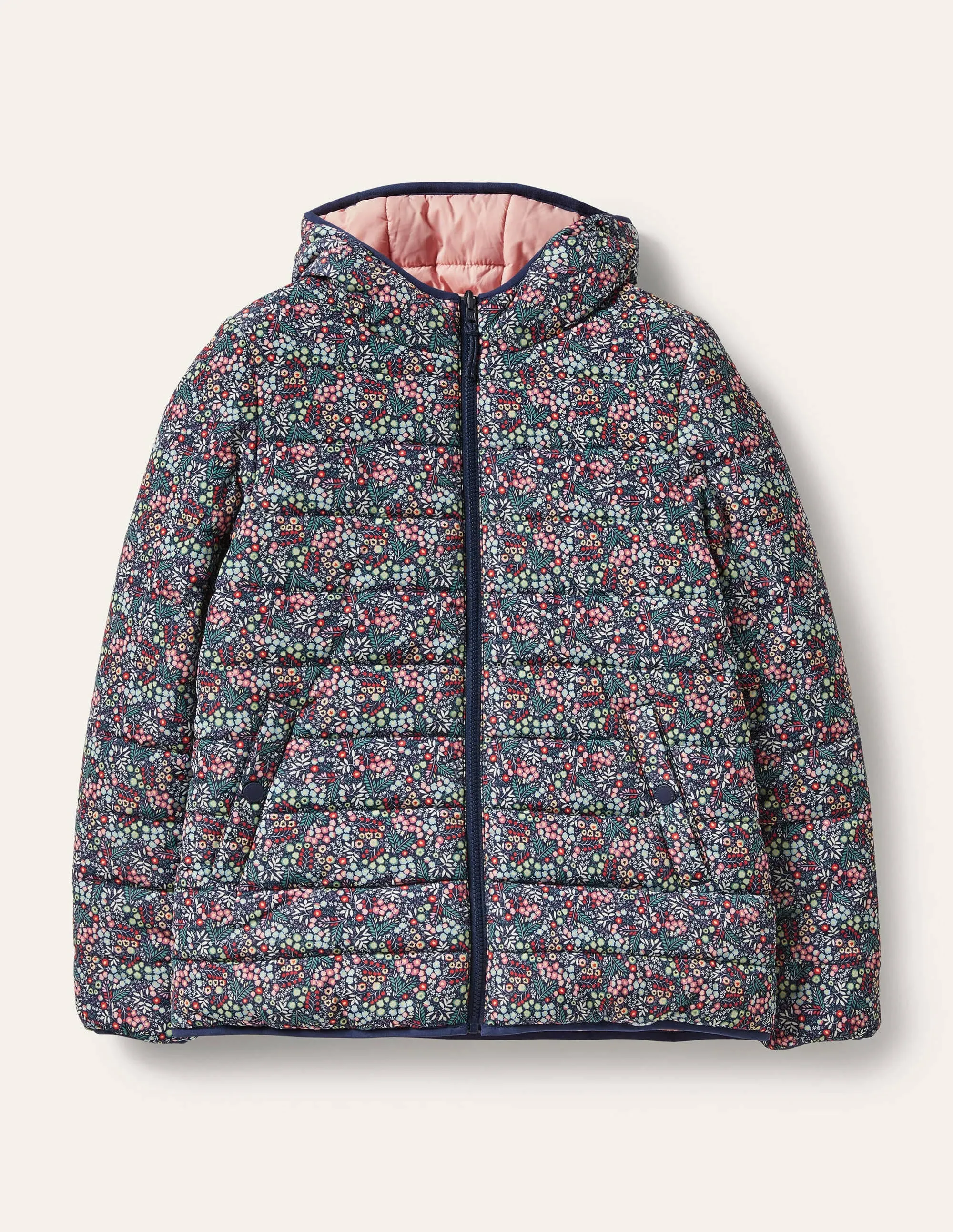 Reversible Puffer Jacket-Night Blue, Enchanting Forest