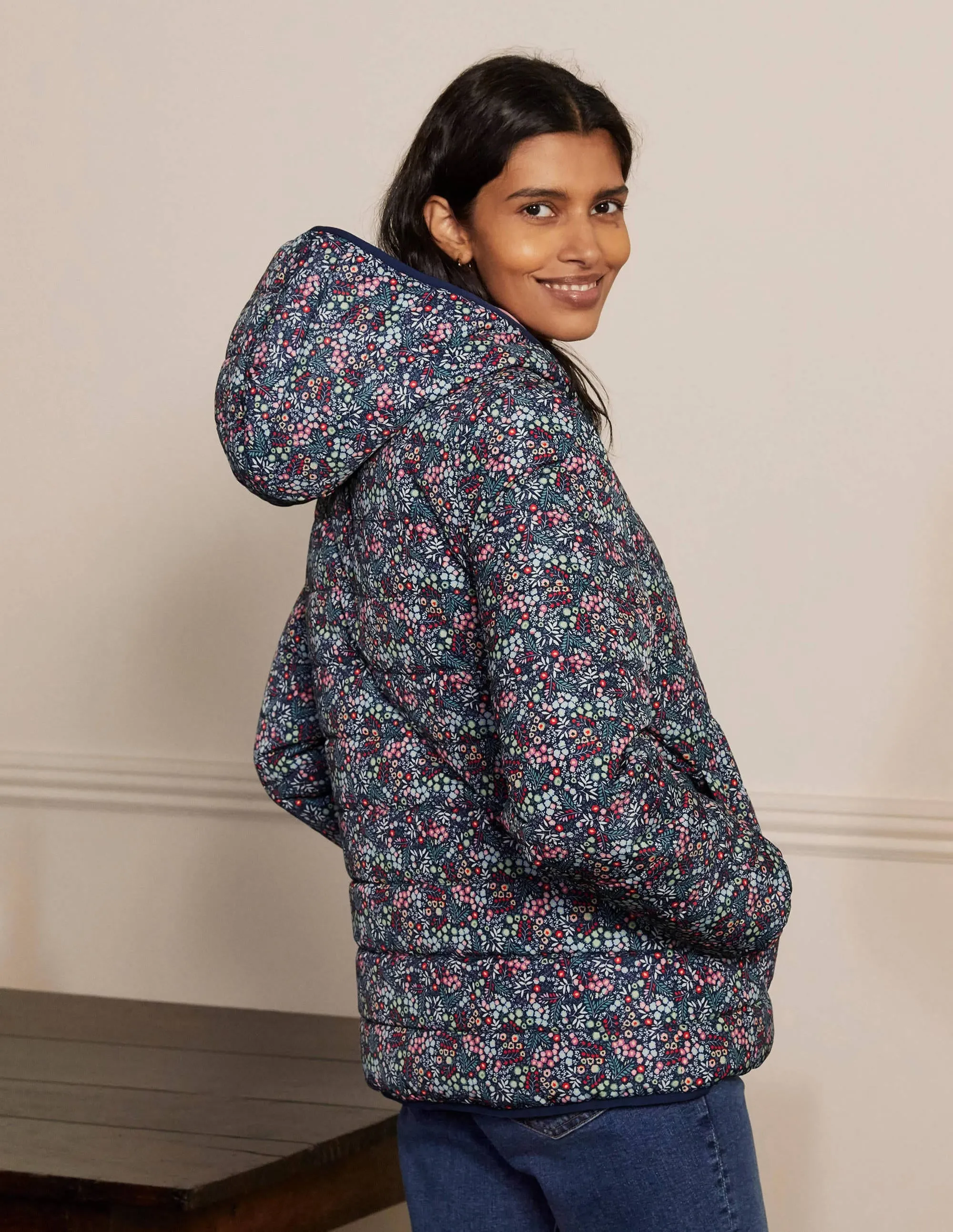 Reversible Puffer Jacket-Night Blue, Enchanting Forest