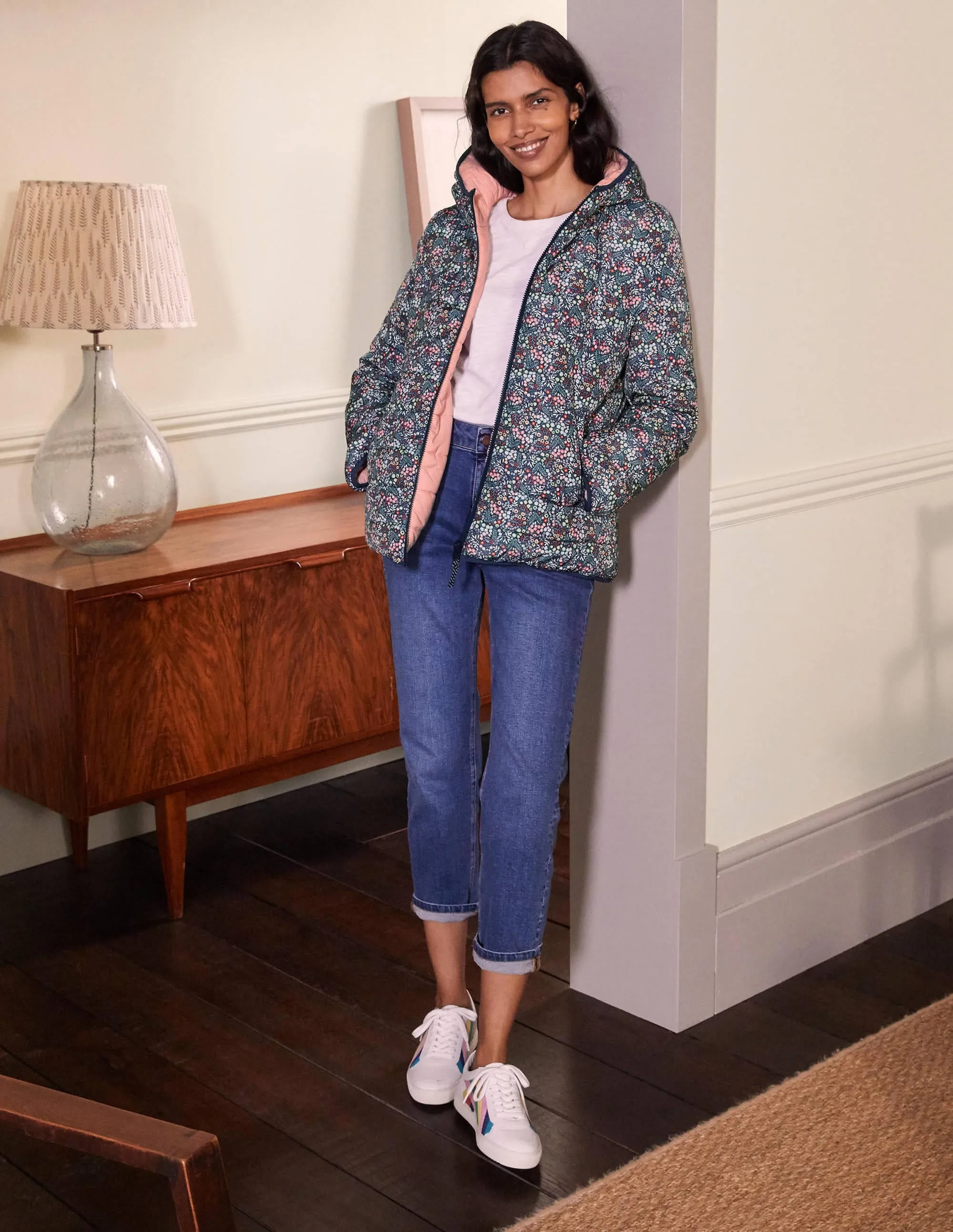 Reversible Puffer Jacket-Night Blue, Enchanting Forest