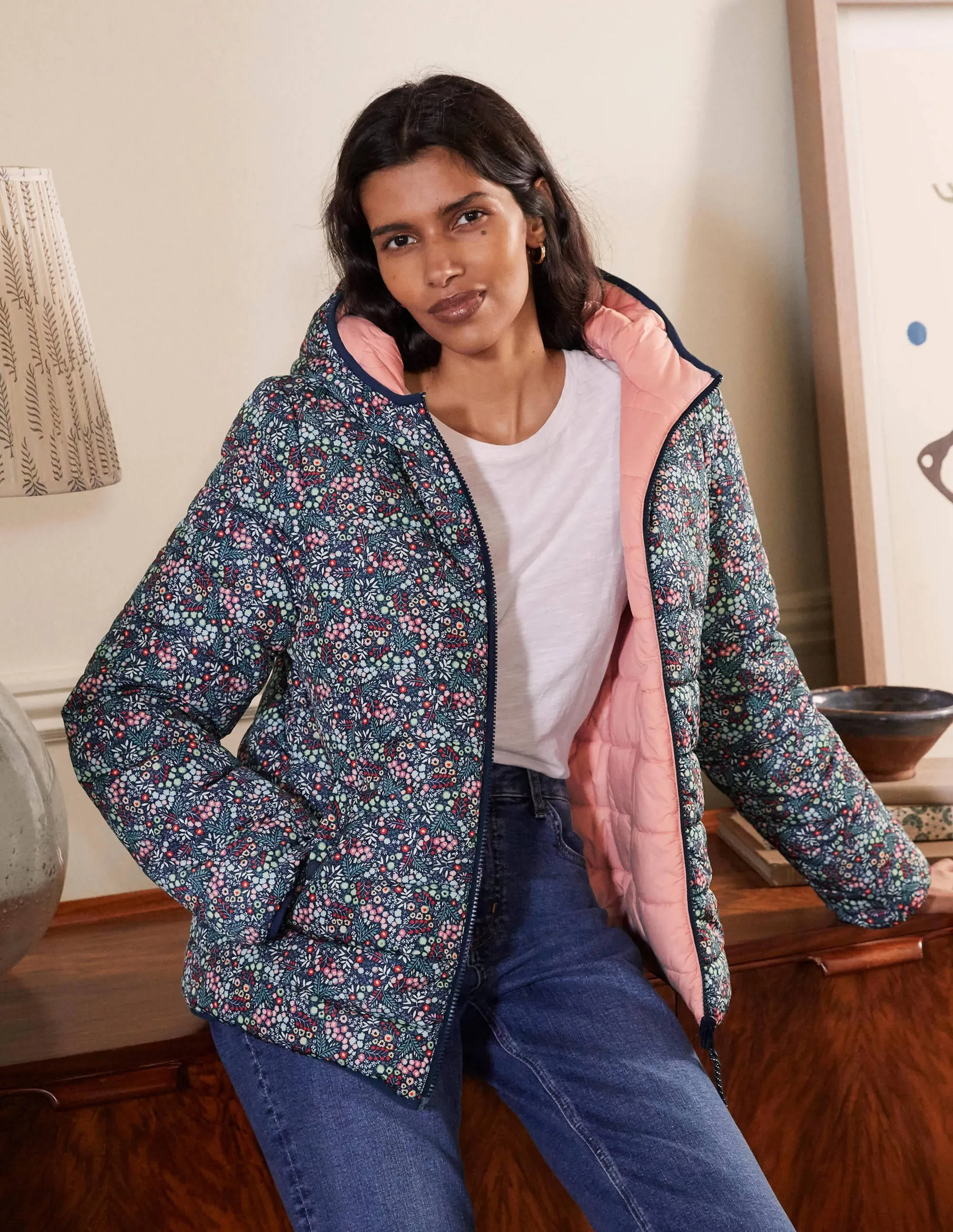 Reversible Puffer Jacket-Night Blue, Enchanting Forest