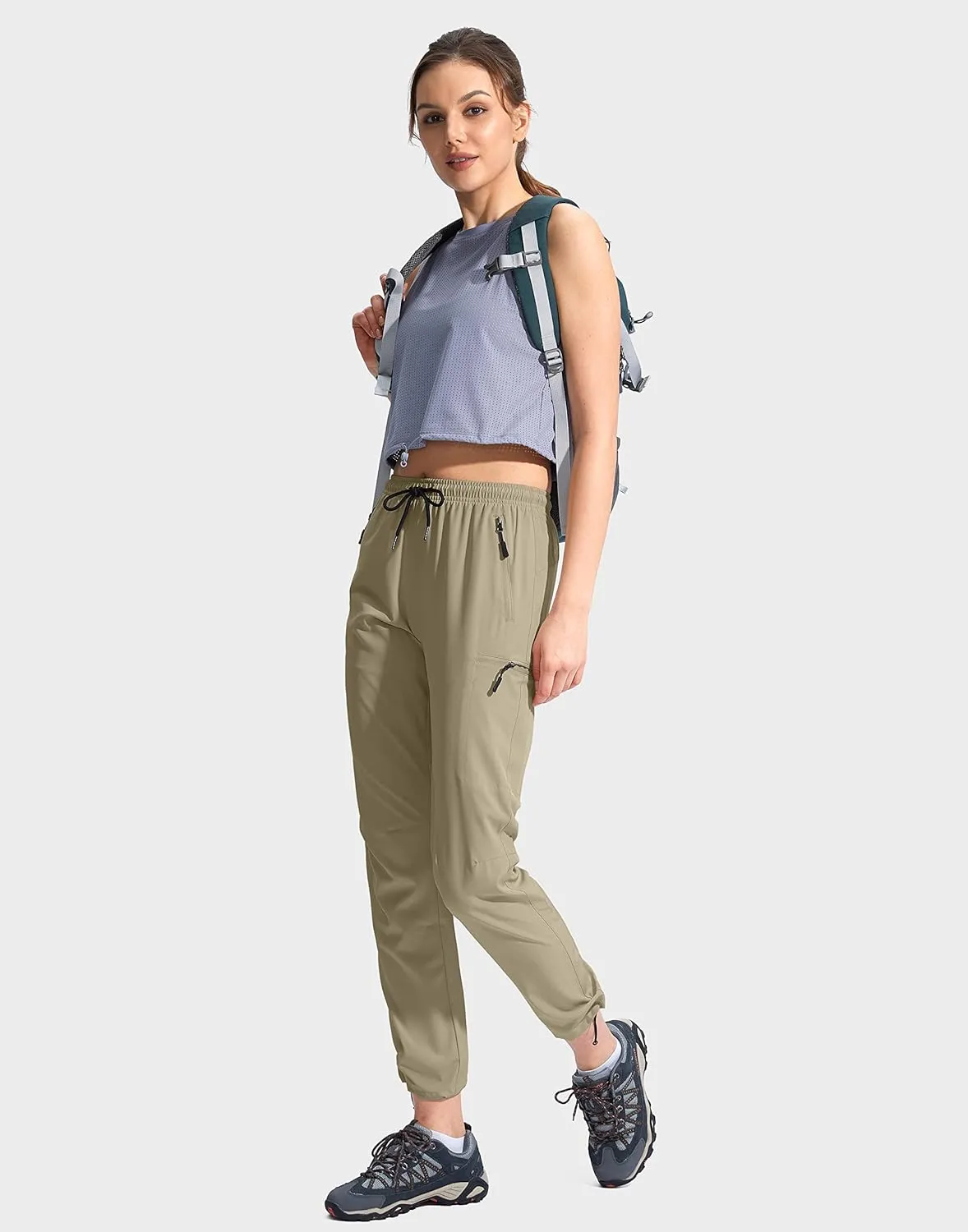 SANTINY Women's Hiking Cargo Pants Lightweight Quick Dry Outdoor Capris for Women Camping Athletic UPF 50 Zipper Pockets