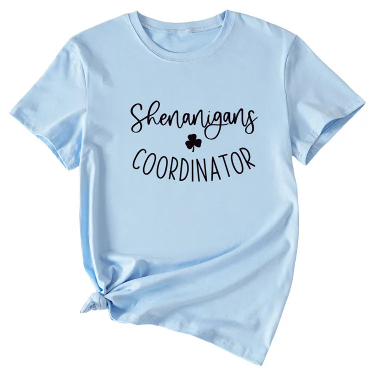 Simplified Letter Shenanigans Coordinator Round Neck Short Sleeve T-shirt
