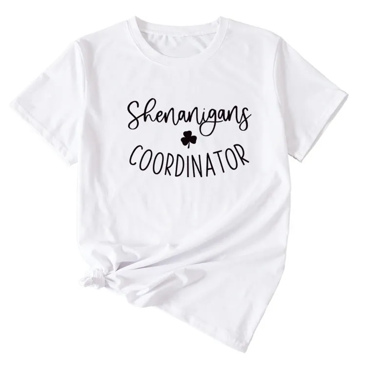 Simplified Letter Shenanigans Coordinator Round Neck Short Sleeve T-shirt