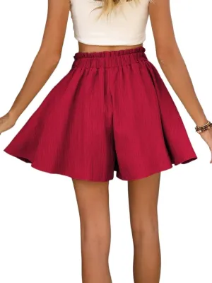 Solid Color Loose Skort with Waist Belt Fall Womens Short Pants