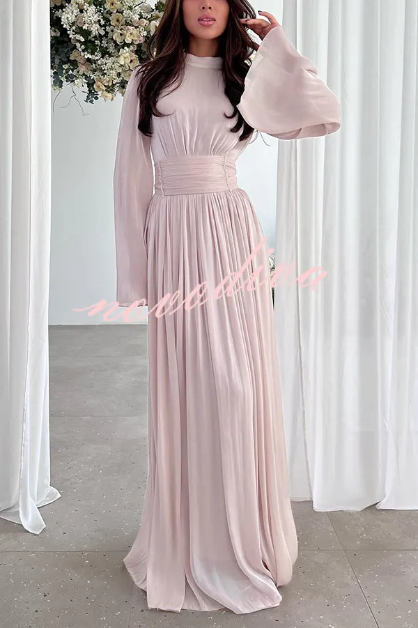 Stylish and Elegant Waist-tie Back Pleated Maxi Dress