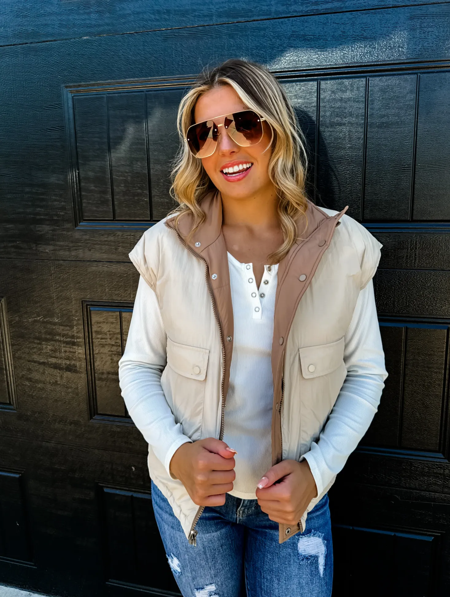Tan/Ivory MADDOX REVERSIBLE PUFFER VEST