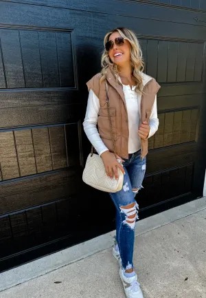 Tan/Ivory MADDOX REVERSIBLE PUFFER VEST
