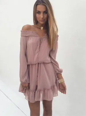TastyHottie - Off Shoulder Long Lantern Sleeve Chiffon Vintage Dress