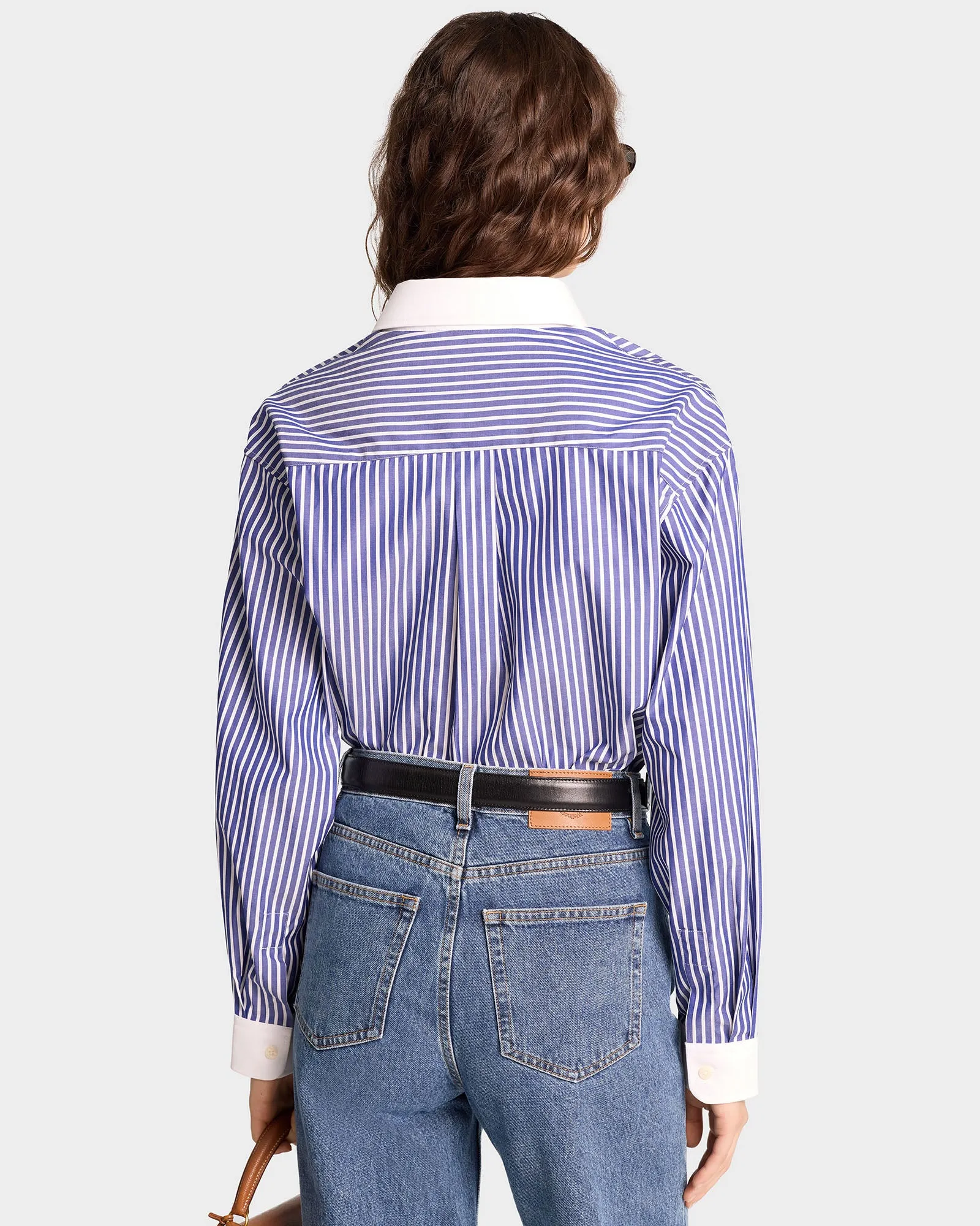 The Carlyle Script Oversized Shirt - Navy Striped