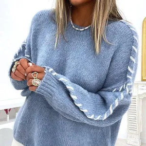 THREAD DESIGN PULLOVER SWEATER: BLUE / (L) 1