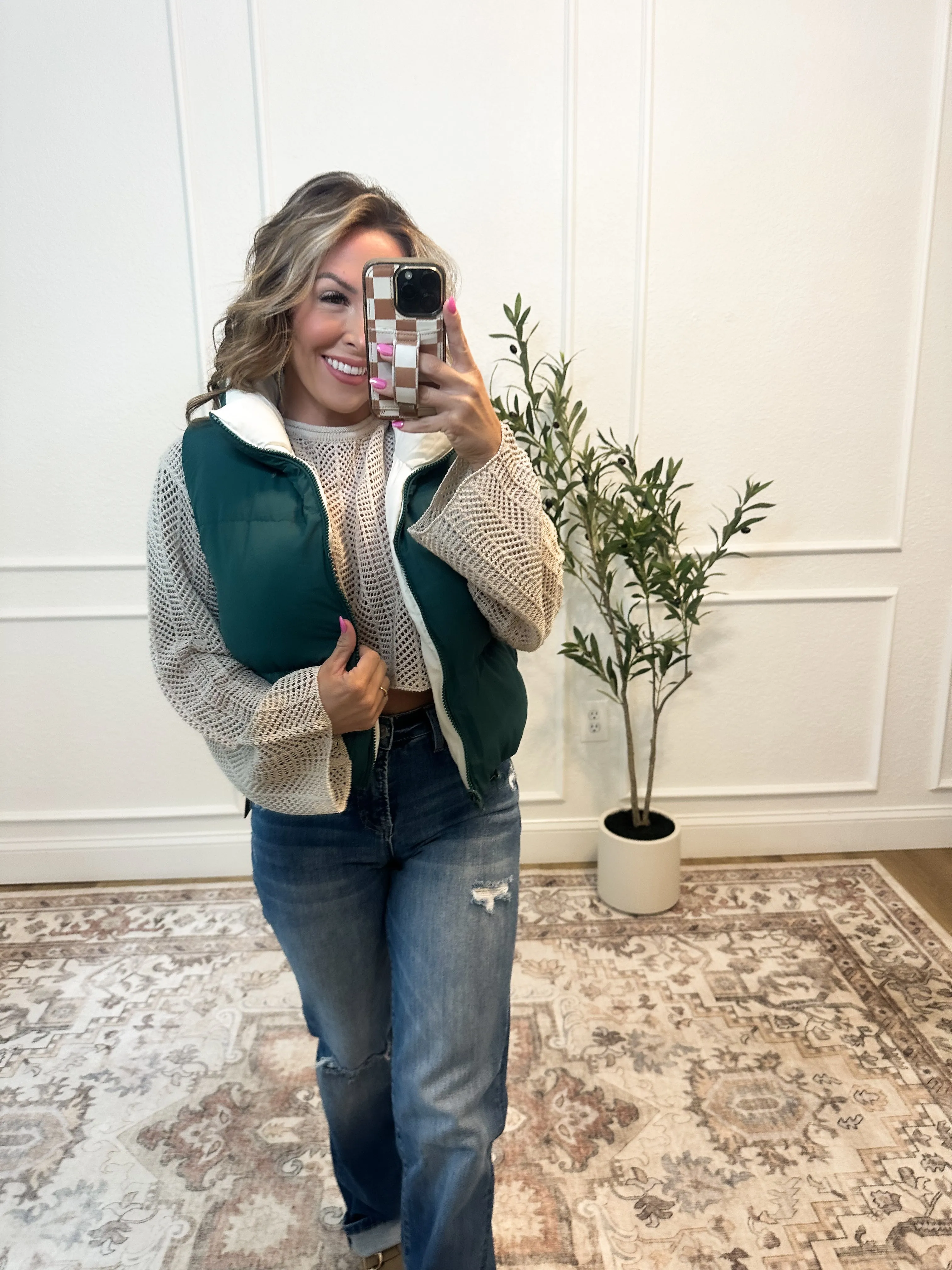 Time Will Tell Reversible Puffer Vest - Hunter
