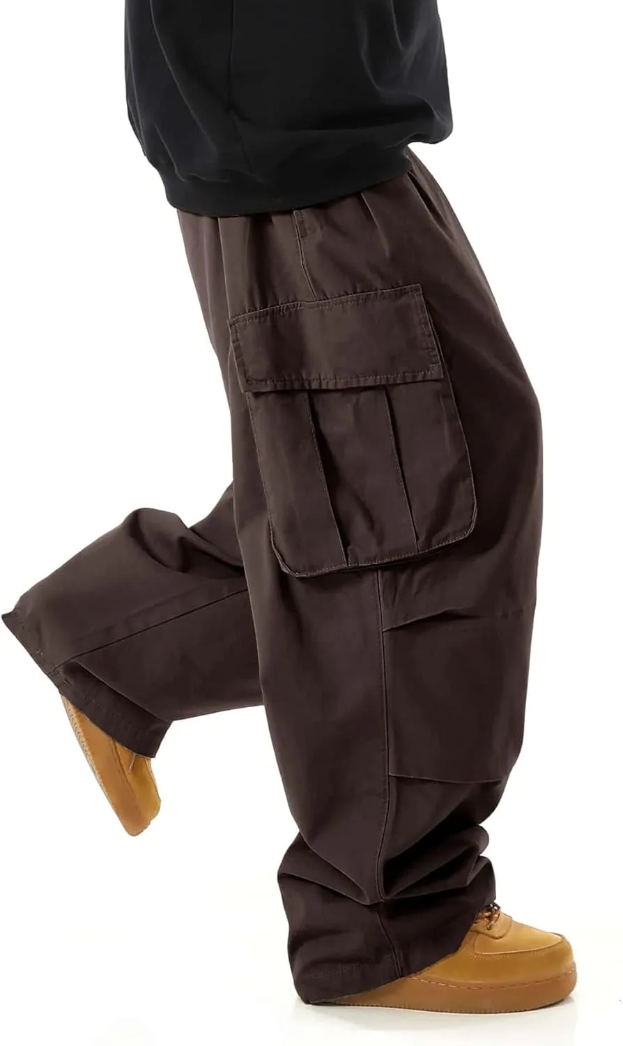 Verdusa Men's Drawstring Waist Pocket Side Loose Cargo Pants Baggy Joggers
