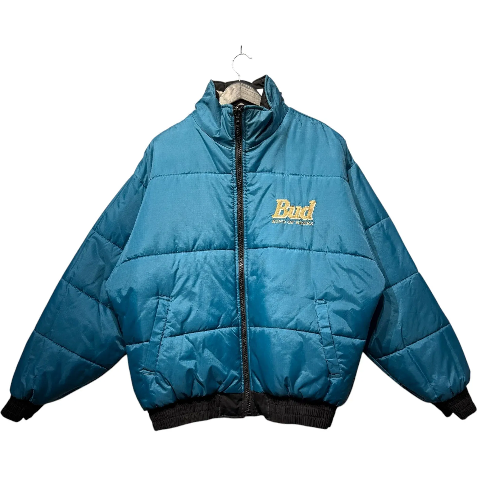 Vintage Pro Player Budweiser Spellout Reversible Puffer Jacket